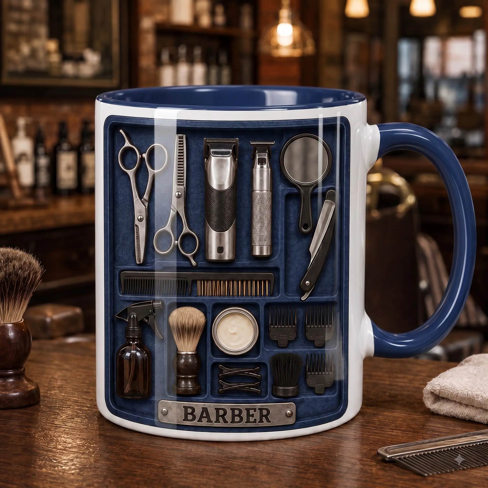 Barber Coffee Mug, Barber Tools Haircut Shaving Mug, Barbershop Grooming Coffee Cup, Barber Shop Decor Mug