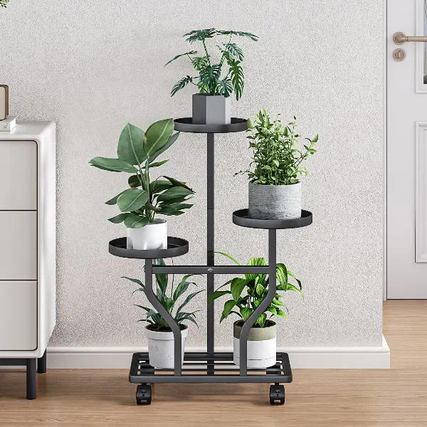 Plant Stand with Wheels 3-5 Tier Metal Plant Holder Corner Flower Shelf for Multiple Plants Display Rack for Bedroom Living Room Balcony Garden