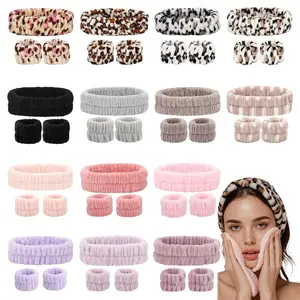 Pink Black Grey Multicolor Face Washing Soft Headband & Wristband Set 3 Counts/set Face Washing Elastic Headbands & Wristband, Makeup Tool for Women & Girls