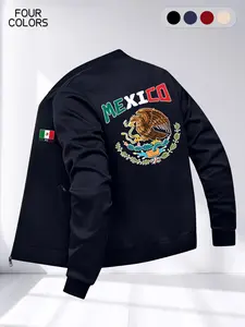 Men's Sport Jacket with Mexican Letter Print, Zipper Pocket Design, Street Casual Style, Long Sleeve, Loose-Fitting, Fall & Winter Fashion, Sports Jacket, Casual Athletic Jacket