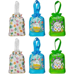 Easter Gift Bags with Handles for Egg Hunt Candy Chocolate Goodie,Reusable Cloth Treat Bags for Favors Supplies,6 Pack Medium Size Tote Bags for Easter Egg Hunt Basket Bags(9.84 x 11.81inch)