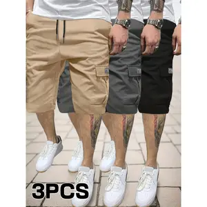 3-Pack Men's Summer Outdoor Casual Cargo Shorts, Multi-Pocket Design with Drawstring Waist, Loose Fit Solid Color Hiking Shorts, Machine Washable and Durable Non-Stretch Fabric, Perfect for Outdoor Activities and Hiking