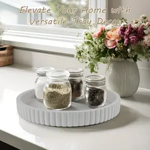 Modern Round Concrete Tray, Neutral Coffee Table Centerpiece, Footstool & Vanity Stand, Multi-Functional Durable Decorative Desktop, Minimalist Household