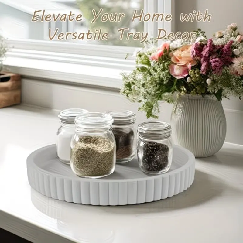Modern Round Concrete Tray, Neutral Coffee Table Centerpiece, Footstool & Vanity Stand, Multi-Functional Durable Decorative Desktop, Minimalist Household, Round Shape, Minimalist Design