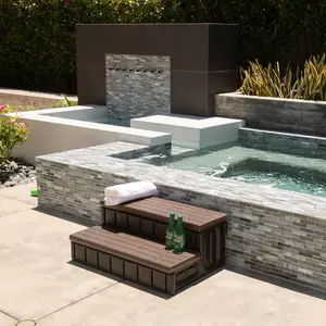 XtremepowerUS 36 Inch Universal Resin Spa and Hot Tub Steps with Storage Bench for Outdoor Use