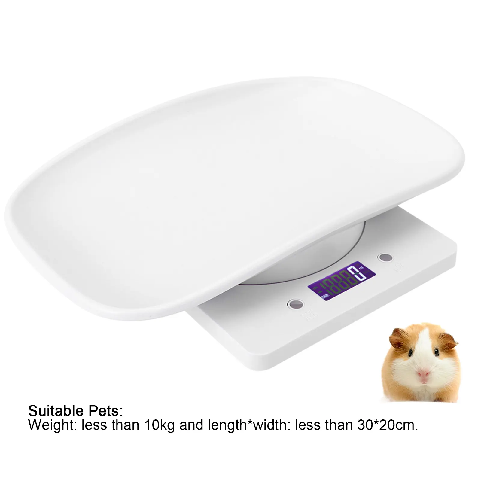 100% Brand New Rectangular Digital Pet Weight Scale - 10kg/1g High Accuracy ABS Plastic Compact Electronic Kitchen Scale for Cats, Dogs