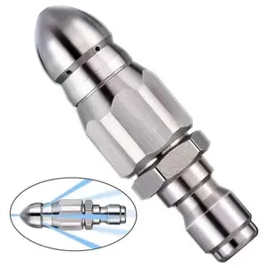 Sewer Cleaning Tool High-pressure Nozzle, 5000 PSI Sewer Jetter Nozzle, Stainless Steel Pressure Washer Drain Jetter Hose Nozzle with 1/4" Quick Connector