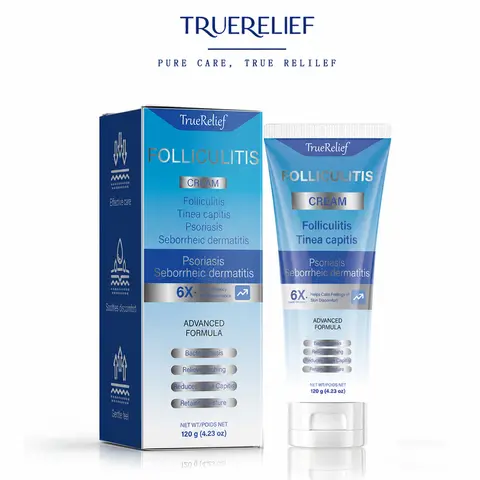 TrueRelief Folliculitis Relief Botanical Body Cream - Soothing, Alcohol-Free, Lightweight Gentle Moisturizer for Sensitive Skin Adults, Keratosis Pilaris - Face & Body Use, 120g Daily Hydrating Lotion for Bumps, Rough Texture