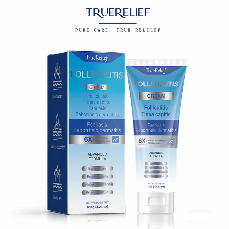 TrueRelief Folliculitis Relief Botanical Body Cream - Soothing, Alcohol-Free, Lightweight Gentle Moisturizer for Sensitive Skin Adults, Keratosis Pilaris - Face & Body Use, 120g Daily Hydrating Lotion for Bumps, Rough Texture