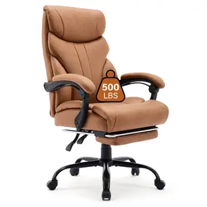 Big and Tall 500lbs Office Chair - Wide Ergonomic Executive Leather Computer Chair - 90-155° Recline - High Back Lumbar Support - Adjustable Turnover-up Armrests - Footrest - Comfortable Swivel Task Desk Chair for Home or Office Use