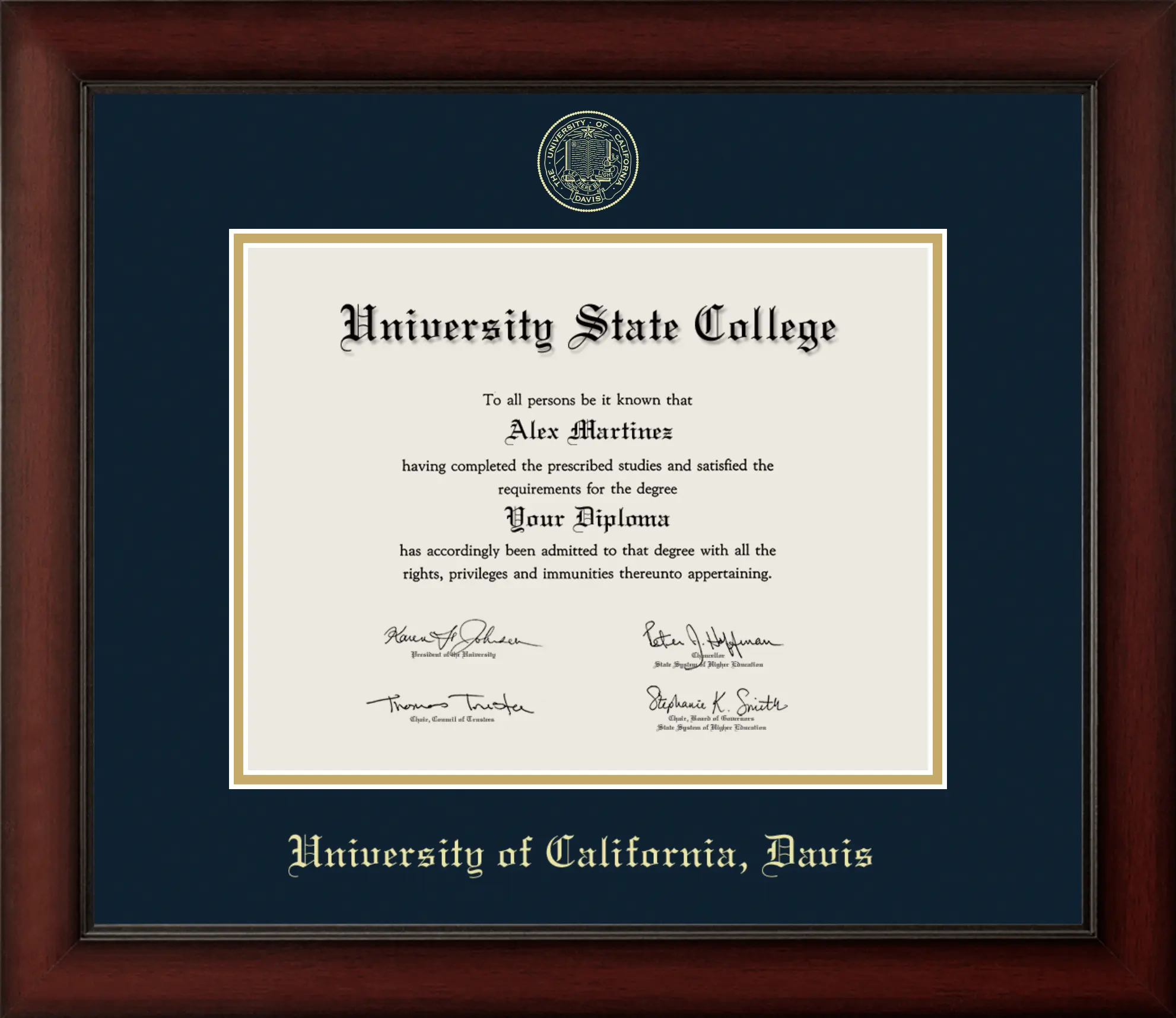 UC Davis Cherry Wood Diploma Frame