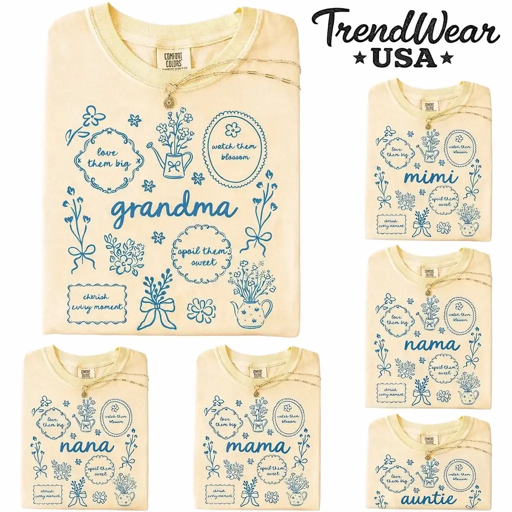 Women's Comfort Colors Custom Printed Round Neck Shortsleeve Everyday Tee - Personalized Mother's Day Gift for Grandmas, Mamas - TrendWear USA