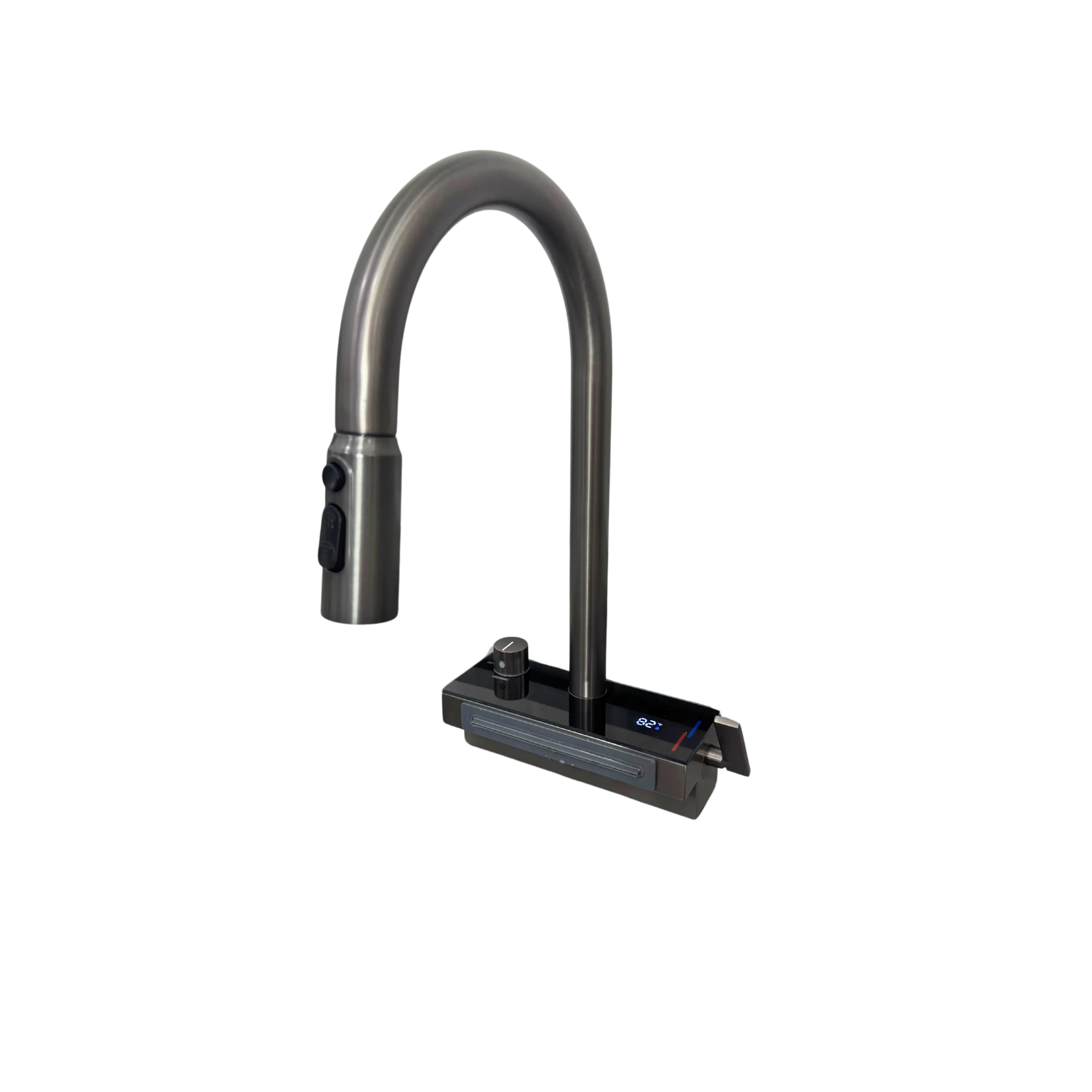 LuxFlow 2-in-1 Pull-Down Kitchen Faucet in Gun Metal with Waterfall Mode, and Pull-Down Spray for Efficient Water Flow and Temperature Control