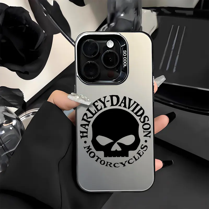 Biker Skull Retro Motorcycle Edgy Streetwear Aesthetic Shockproof Polycarbonate Phone Case - Rugged Cover, Matte Stays Clean Frosted Surface Wipes Clean Fast, Hard PC+TPU for iPhone 7/8/X/XR/11/12/13/14/15/16/17 Pro Max Plus Air