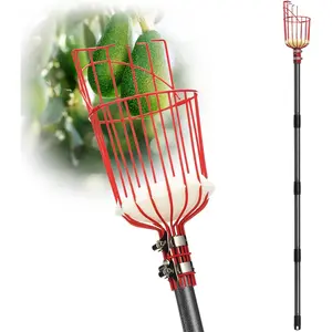 Fruit Picker Pole with Basket Telescoping, Citrus Orange Picker Pole with Basket 35-150 inch Long Handle, Mango Avocado Fig Acorn Pear Pomelo Chery Lemon Picker for Tree