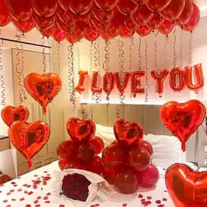 Valentine's Day Balloon Set, Heart-Shaped Balloons with Realistic Rose Petal Decorations and Love Letter Designs, Perfect for Parties and Romantic Nights