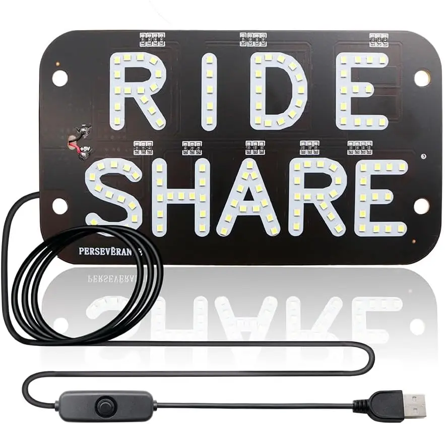 YSY LED Car Window Accessory Sign RIDESHARE for Ride Share Drivers Taxi Light (White)