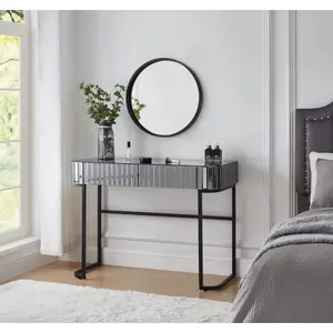 [SOIYELIFE] 39" Mirrored Makeup Vanity Table with Stainless Steel Base, Mirrored Console Dressing Table with 2 Drawers,Versatile Desk for Bedroom and Office, Gray home office dorm