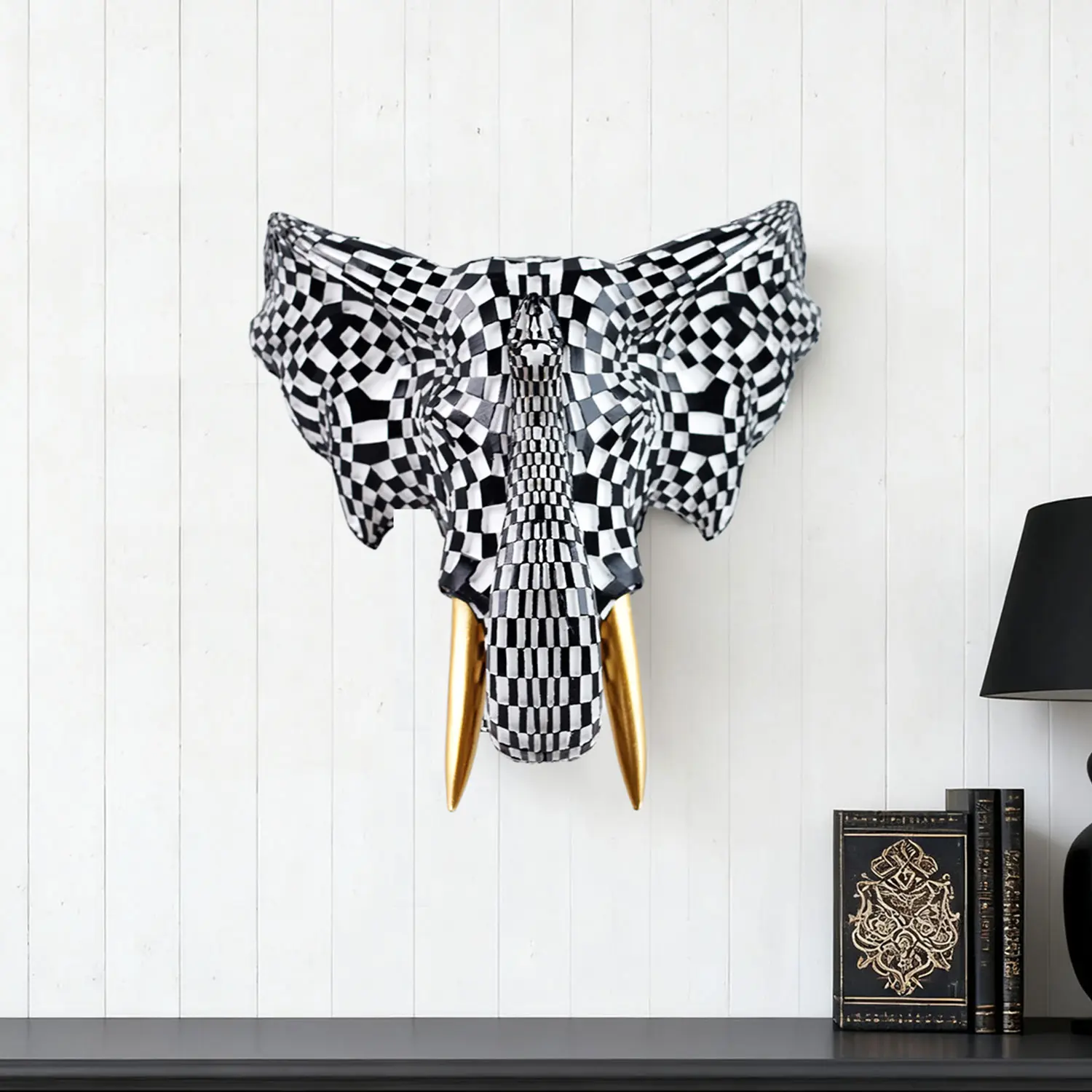 Elegant elephant head wall-mounted - Simple country style wall resin animal head sculpture, Wall Art Hanging, Decorative Wall Art, Hangable Room Decor, an ideal choice for living room, KTV and fireplace atmosphere decoration, home decoration