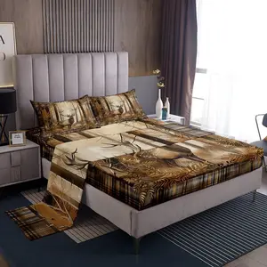 Feelyou Deer Hunting Bedding Set - Soft Breathable Sheets, Jungle Animal Print Decorative Bedsheet Sets for Boys