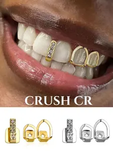 CRUSH CR 14K Gold Plated Single Tooth Grillz, Tooth Gems, CZ-Encrusted and Star Cutout Design, Perfect as Birthday Galentine’s Gifts for Friends Who Love Coquette and Edgy Styles, Ideal for Elevating Everyday Outfits and Special Occasions