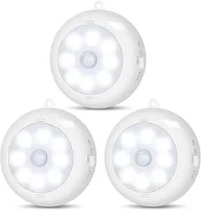 Motion Sensor Light Indoor, LED Night Light Closet Lights, Under Cabinet Lights, AA Battery Operated Stick on Wireless Puck Lights for Wall, Step, Stair, Dimmable (3 Pack)
