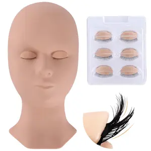 Lash Mannequin Head for Eyelash Extensions with 2 Layers Replaced Eyelids Double Layer Replacement Eyelids for Lash Practicing and Training Lash Supplies (1 Head +3 Pairs Eyelids)