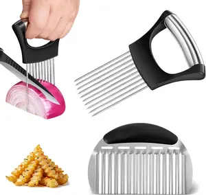 Stainless Steel Onion Holder 2PCS Multifunctional for Fruits Vegetables Slicing Tool Easy Clean Non Slip Grip Kitchen Accessory Durable Construction Ergonomic Design
