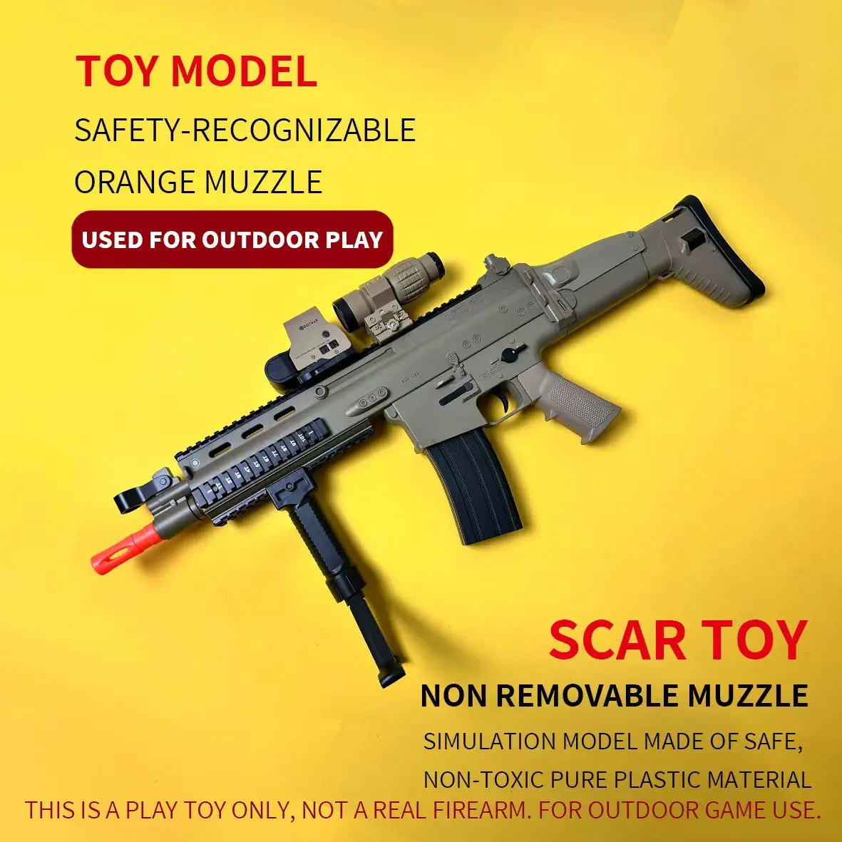 92cm Electric Scar Model Toy Gel Blaster electric toy, made of nylon, safe and non-toxic, with a non-removable orange muzzle, dual-mode (single-shot and automatic), a great holiday gift,Age 14+
