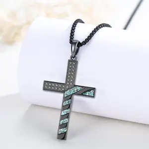 Natural Turquoise Punk Cross Pendant Necklace American Flag Design Hip Hop Jewelry for Men
