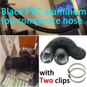 Flexible Insulated Air Duct, Ventilation Pipe PVC Aluminum Foil Tape, 2 Clips Included for Hvac Ventilation