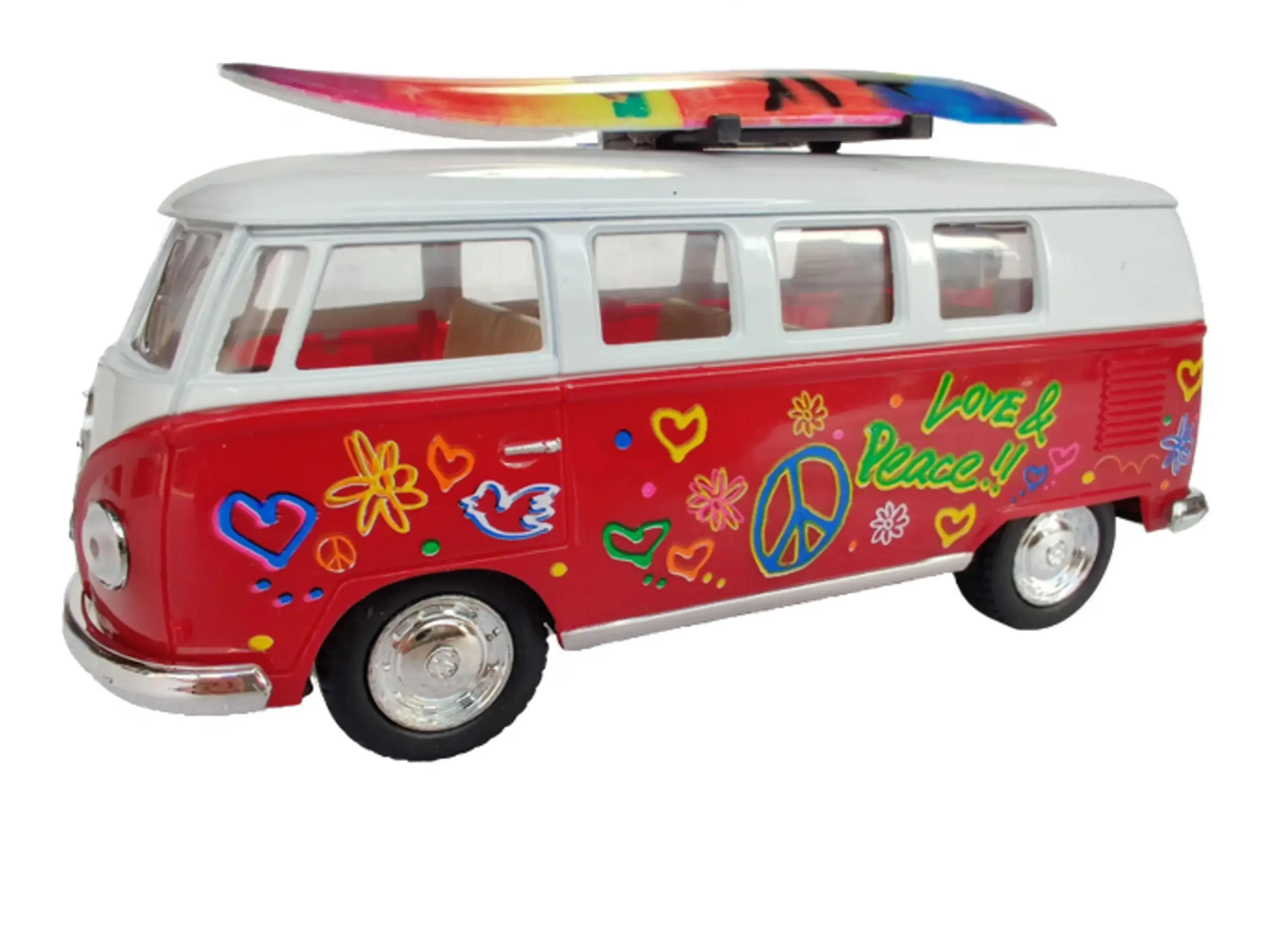 KINSMART 1:32 scale Model 5" 1962 Volkswagen Classical Bus W/Printing & surf-Board diecast