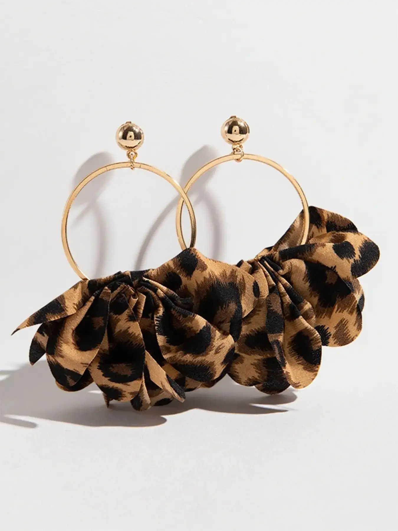 Vintage Leopard Print Fabric Hoop Earrings for Women, Statement Earrings, Fashionable Earrings, Trendy Round Hoops, French Romantic Style, Leopard Ruffle, Perfect for Parties & Gifts, Fashion Jewelry Party, Fashion Accessory, Earrings Jewelry