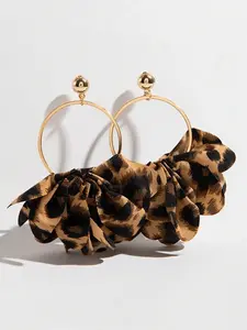 Vintage Leopard Print Fabric Hoop Earrings for Women, Trendy Round Hoops, French Romantic Style, Leopard Ruffle, Perfect for Parties & Gifts
