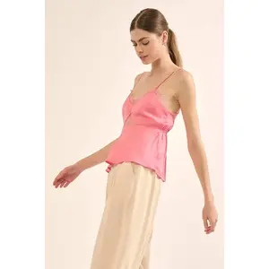 Feeling Pretty Satin and Lace Keyhole Cami Top