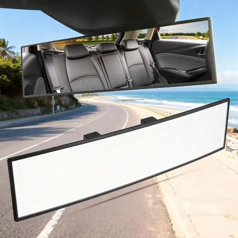 HD Wide-Angle Anti-Glare Clip-On Rearview Mirror, 28x7cm Car Interior Accessory, Blind Spot Reduction, Easy-Install Universal Replacement for Cars/SUVs/Trucks
