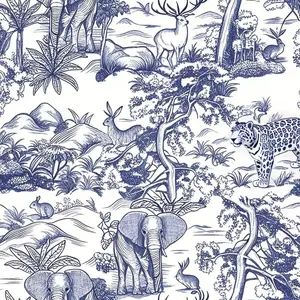 Forest Animal Pattern Wallpaper Roll, Blue Ink Painting Style, Waterproof Self-Adhesive, Easy Peel and Stick, Home Decor, Living Room Bedroom Kitchen