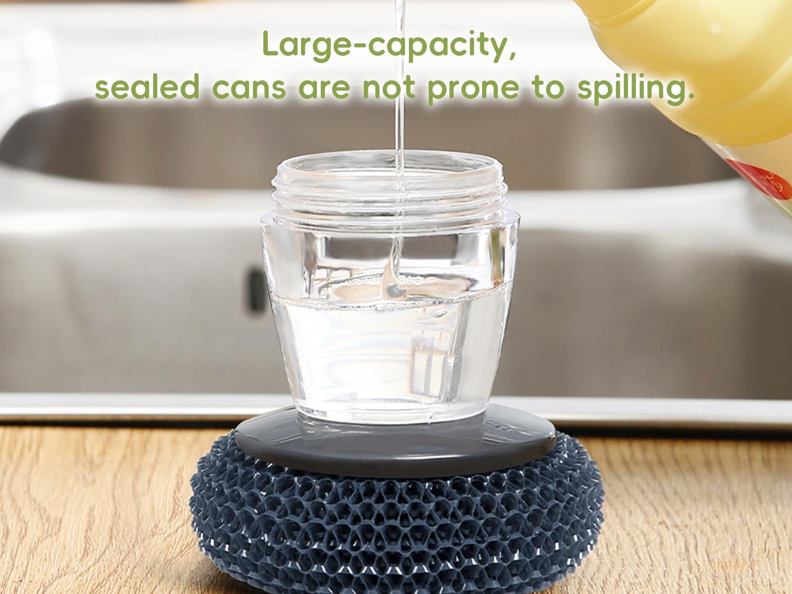 Kitchen pot brush, automatic liquid adding pot brush, Kitchen Brush, Automatic Liquid Filling Comfort Handle Soap pot brush Scrubber, Convenient Pot Scrubber for Manicure, Frying pan cleaning brush, plates, Gentle-on-the-hands cleaning brush