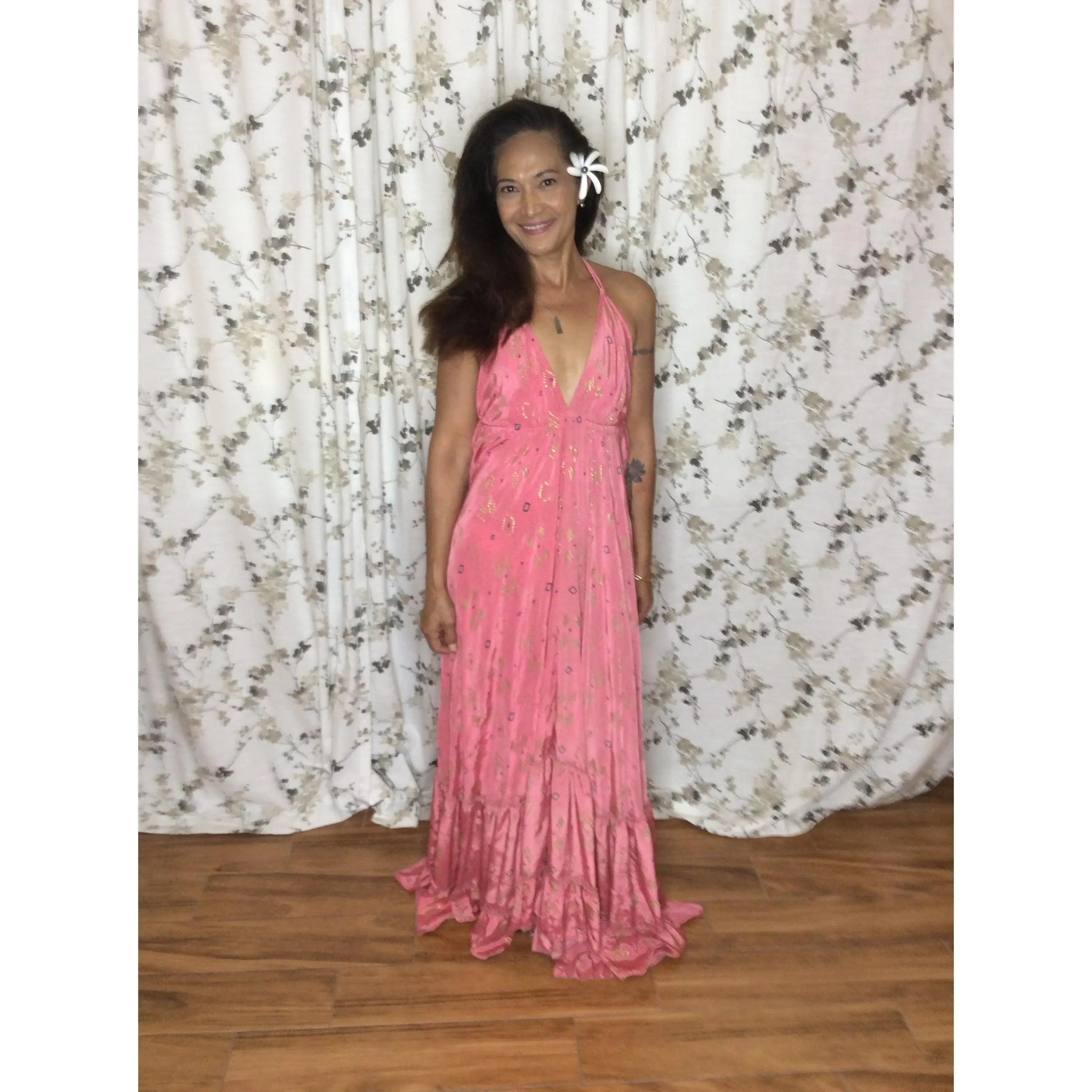 Muse Maxi Rosalia | Pink & Gold Flowy Maxi Dress | Sacred Wild