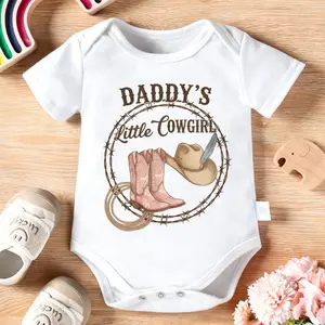2026 Cute Newborn Baby Bodysuit with Daddy's Little Cowgirl Western Boots Print, 100% Cotton Short Sleeve Romper All Seasons, Funny Casual Onesie for Baby Boys Girls, Indoor Outdoor Infant Clothes 0-2T, Perfect Baby Gift