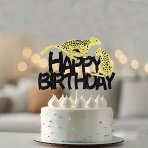 1pc Cheetah Cake Topper Cheetah Happy Birthday Cake Topper,Leopard Print Animal Silhouette Cake Decorations,Kids Boy Girl Cheetah Themed Baby Shower Birthday Party Supplies