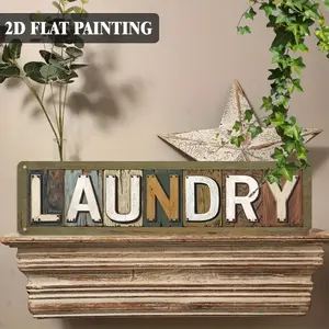 2D 1pc Large Vintage Metal Laundry Sign Wall Decor - Rustic Farmhouse Distressed Lettering Suitable for Laundry Room, Porch, Living Room, Cafe