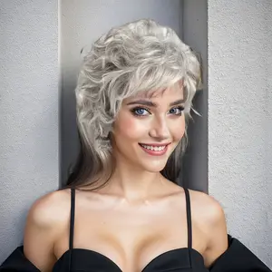 1pc Short Curly Gray Wigs, Pixie Cut Wig Grey Synthetic Wigs for Women, Fashion Hair with Natural Look, Rose Net Cap, Versatile Hair Accessory, Perfect for Party Cosplay Halloween Daily Wear