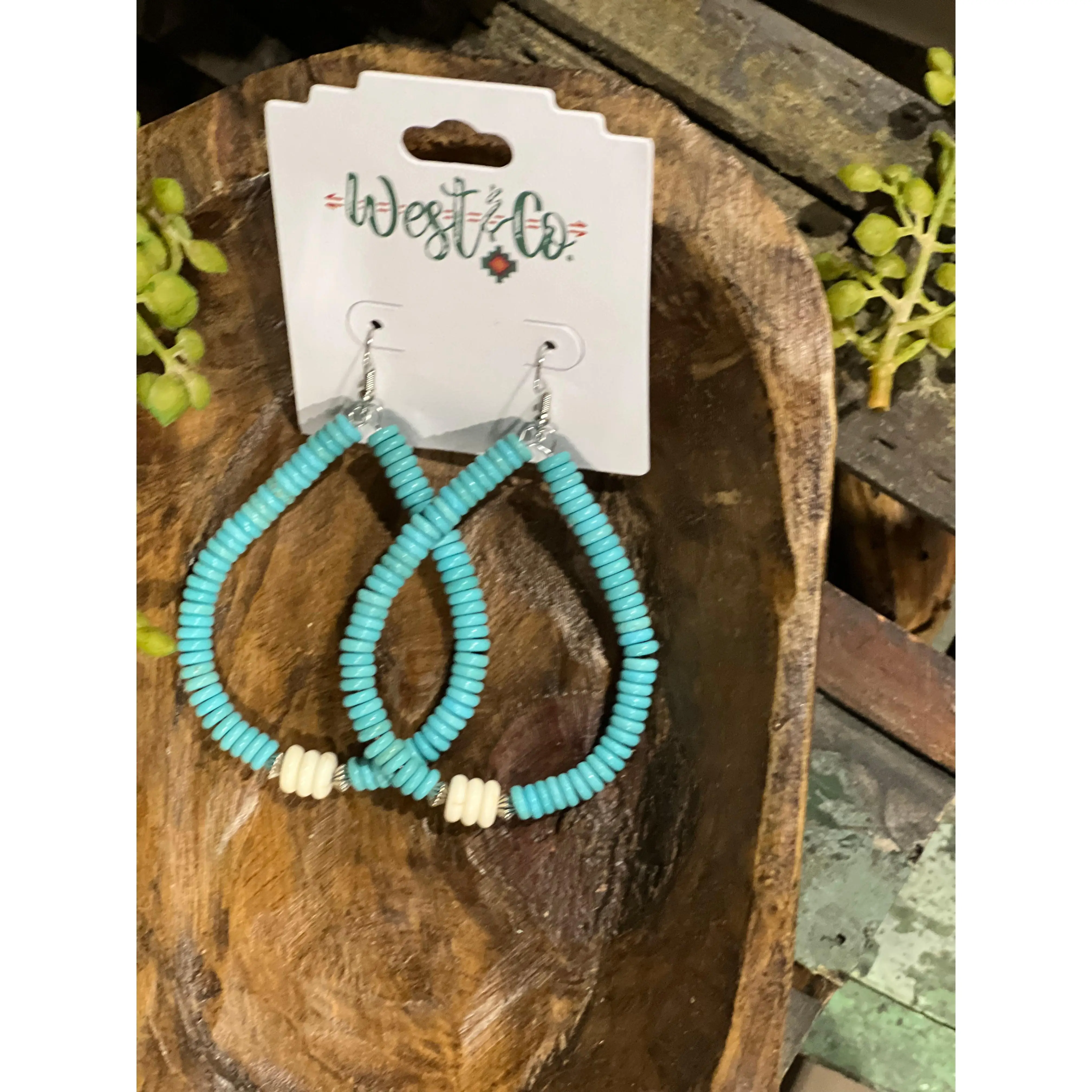 Veda Turquoise Hoop Earring with White Beads