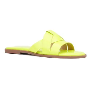 Fashion To Figure Women's Tiana Flat Sandal - Wide Width - YELLOW NEON, 8