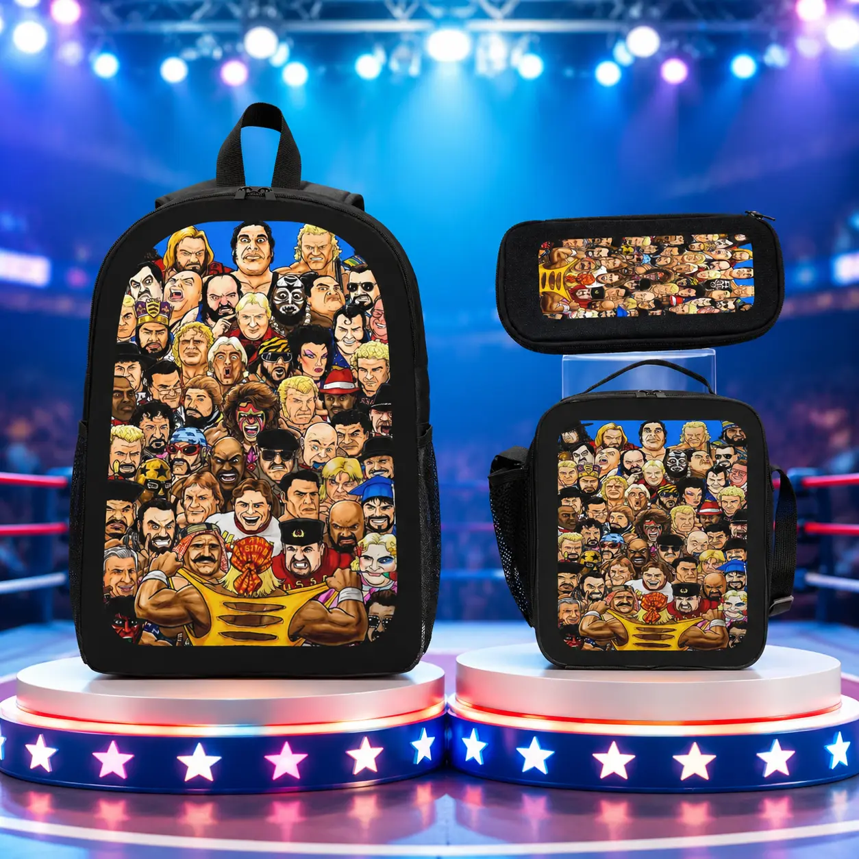 WWE Legend Themed Undertaker 3 in 1 Pattern Backpack Set Bookbag Bold Design School Backpack Lunch Bag Pencil Case Wrestling Fans Teen Backpacks for School Back to School