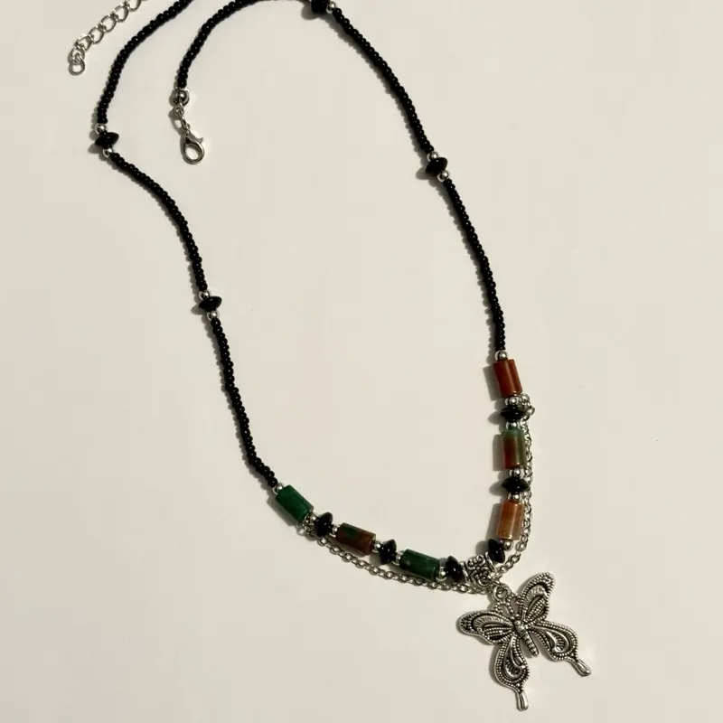 Bohemian Beads and Butterfly Pendant Necklace Brand New Boho Womens Mens Fashion