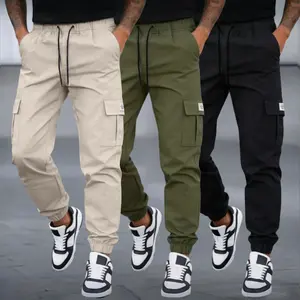 3-Pack Spring/Summer Men’s Cargo Pants – Drawstring Elastic Waist, Multiple Pockets, Cuffed Casual Pants, Versatile Athletic Joggers