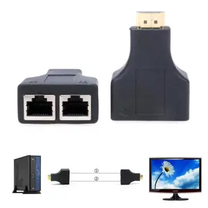 HDMI Extender to Dual RJ45 Over Cat 5e/6 Network Ethernet 4K Adapter HD 1080P Connectors