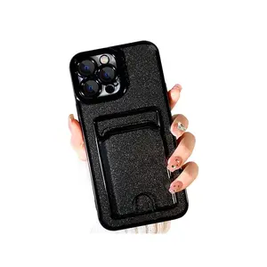 Black Card Pocket Phone Case, With Card Slot, Rhinestone Decal, Metallic Frame, Angel Eyes Transparent TPU, Ultra Thin Anti-Drop Case Compatible With Iphone 16 Pro/16 Pro Max/16 Plus/16/15 Pro/15 Pro Max/15 Plus/15/14 Pro/14 Pro Max/14 Plus/14/13 Pro/13